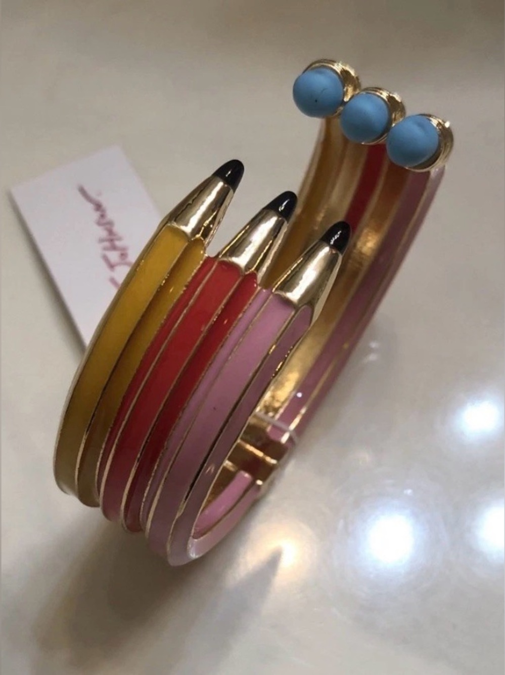 NWT Betsey Johnson Gold-Tone 3 layer Pencil Bracelet w eraser tips Back 2 School